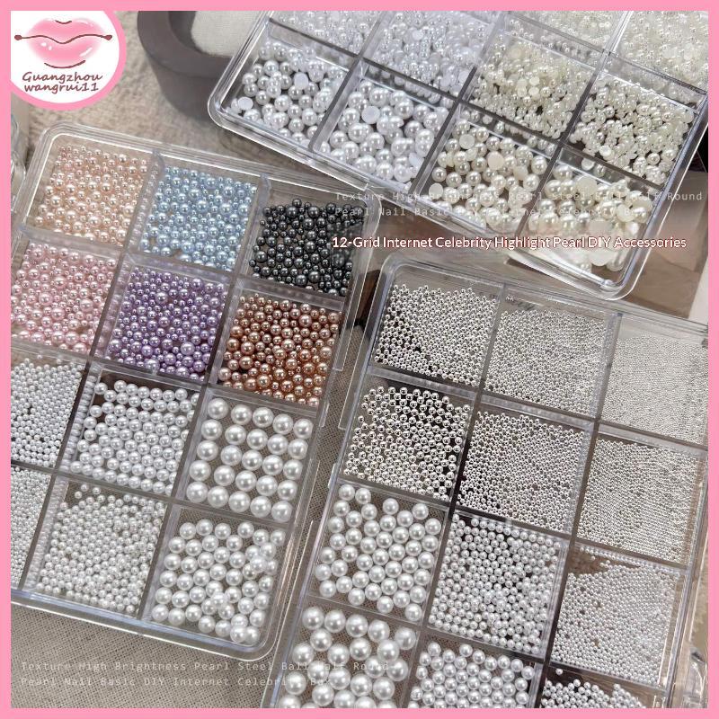 [GZ] ด้านล่างแบนเพิร์ลตกแต่งเล็บ 12 กริดผสม Charms สําหรับ 3D DIY เล็บร้านหรือเครื่องใช้ในบ้านชุด TH