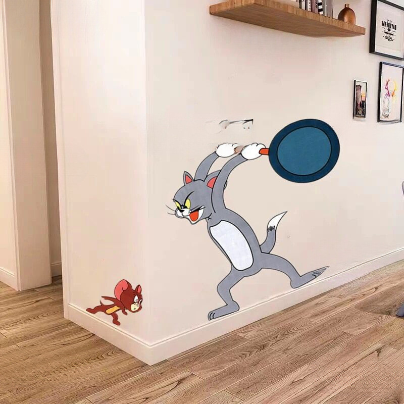 Popular~Tom and Jerry Living Room Creative Large Painting Wall Decoration Bedroom 3D Wall Stickers S