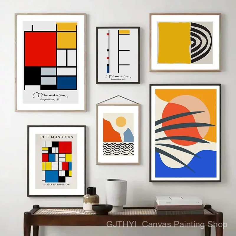 CI7J Pet Mondrian Cubism เรขาคณิตบทคัดย่อ Wall Art ภาพวาดผ้าใบ Nordic โปสเตอร์และพิมพ์ภาพผนังสําหรับ