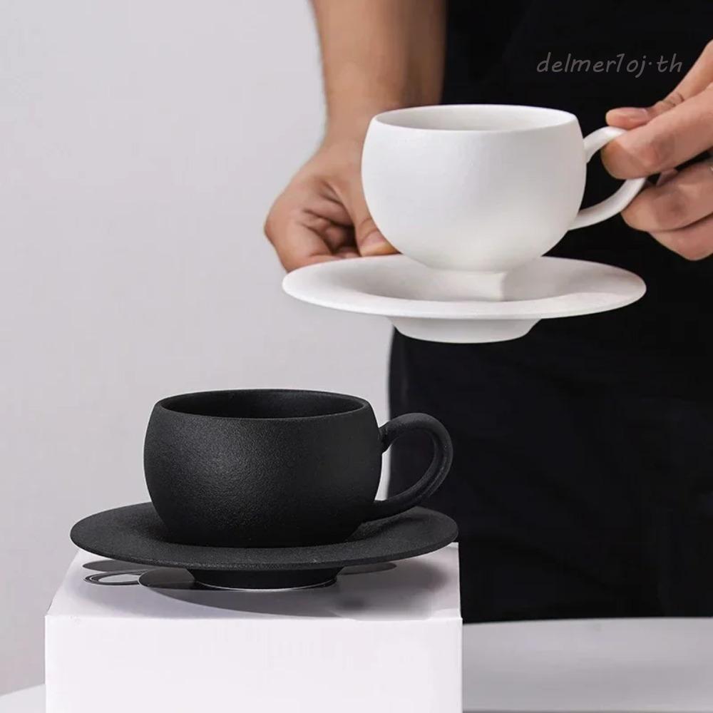 DELMER1OJ ชุดถ้วยกาแฟ, แก้วกาแฟเซรามิก 300 มล., Drinkware Matte Texture สไตล์ญี่ปุ่นพร้อมฐานถ้วยชา C