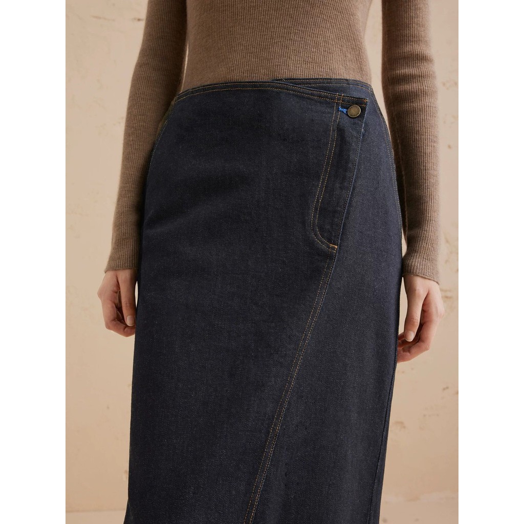 I6RU Er**s Vintage Washed Denim Straight Skirt for Women24Autumn casual commuter slit high-waisted s
