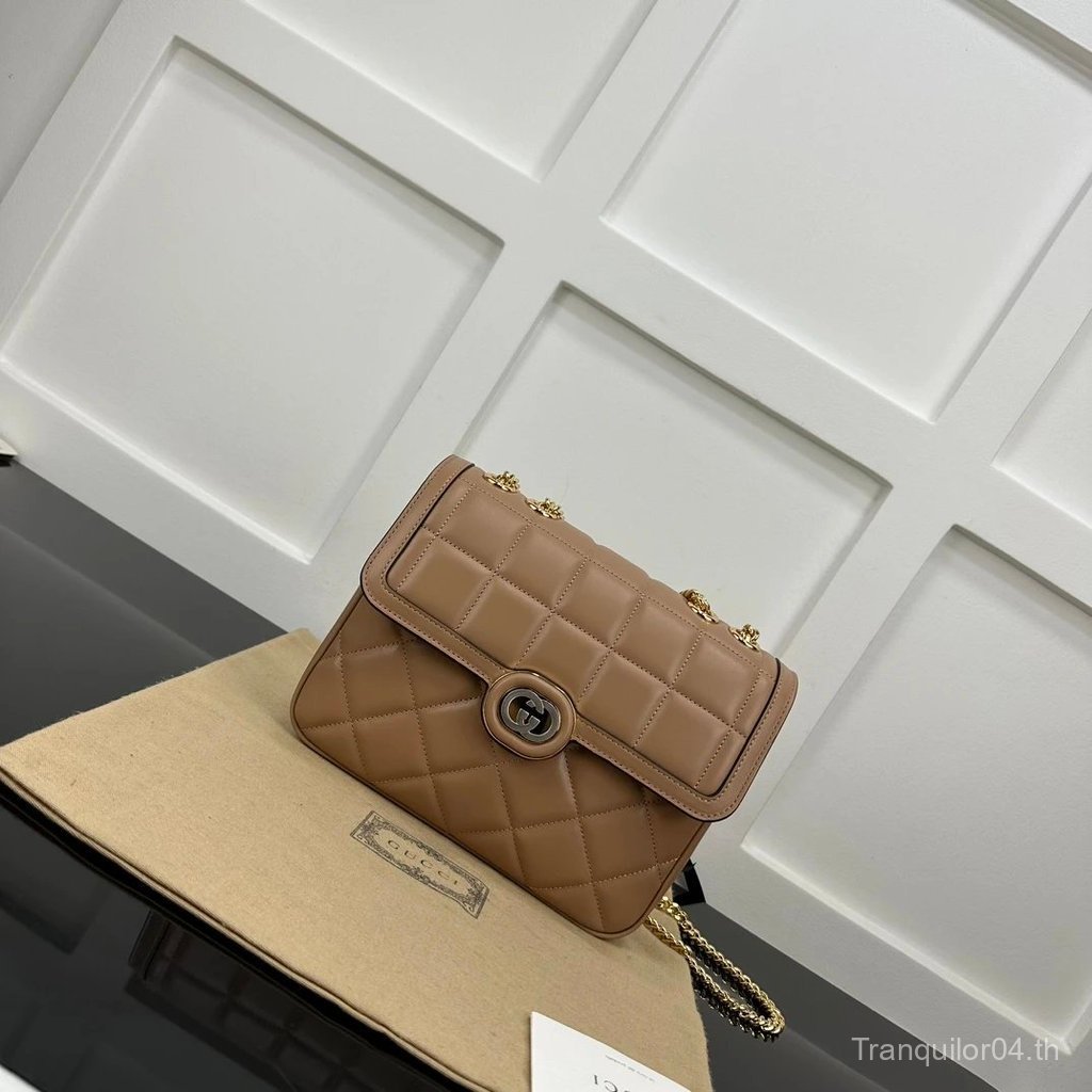 กระเป๋าสะพายมีสไตล์ กุชชี่ สีแอปริคอท พื้นผิวเรียบ ขนาด W25xH19.5xD8 cm