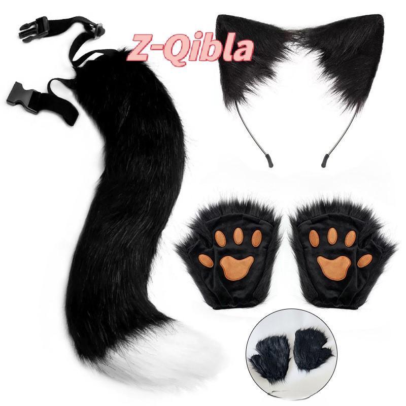 [Z-Qibla-t] ถุงมือFox Tail หูน่ารัก Paw สำหรับของเล่นคอสเพลย์ ใช้ในงานปาร์ตี้และHALOWEEN_props