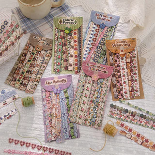 QOUZMO [Handcrafted Crocheted Collection] ชุดสติ๊กเกอร์แถบยาวแฮนด์เมดย้อนยุค | 20แผ่น/แพ็คสติกเกอร์กระดาษพื้นผิวสําหรับวารสารสมุดภาพ ทําเอง ตกแต่ง