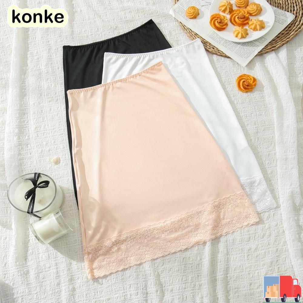 KONKE Petticoat A-line ลายดอกไม้สำหรับผู้หญิง สีบริสุทธิ์ ขนาดสั้น ชุดซับในที่ระบายอากาศได้ดี