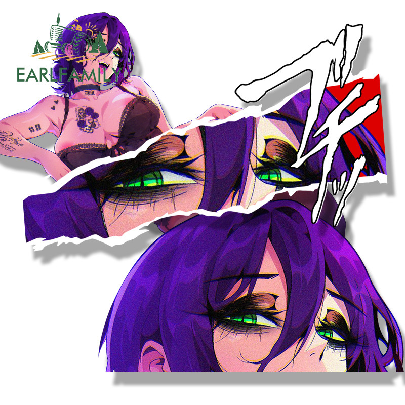 EARLFAMILY Succubus Tattoo Chainsaw Reze Fanart รถสติกเกอร์ร้อนอะนิเมะ Chibi Big Head Decal Peeker Graffiti Gothic Punk สติกเกอร์เหมาะสําหรับกันชนแล็ปท็อป