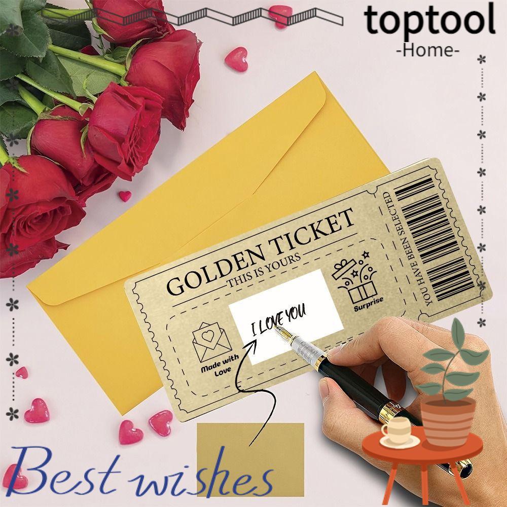 TOPTOOL Golden Ticket Scratch- Card,Raffle Gift Scratch Ticket Concert Ticket, Party Favor with Enve