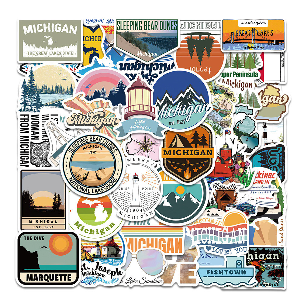 50 Michigan landmark สติกเกอร์ท่องเที่ยว Creative DIY 50 แผ่น Michigan landmark สติกเกอร์ท่องเที่ยว 