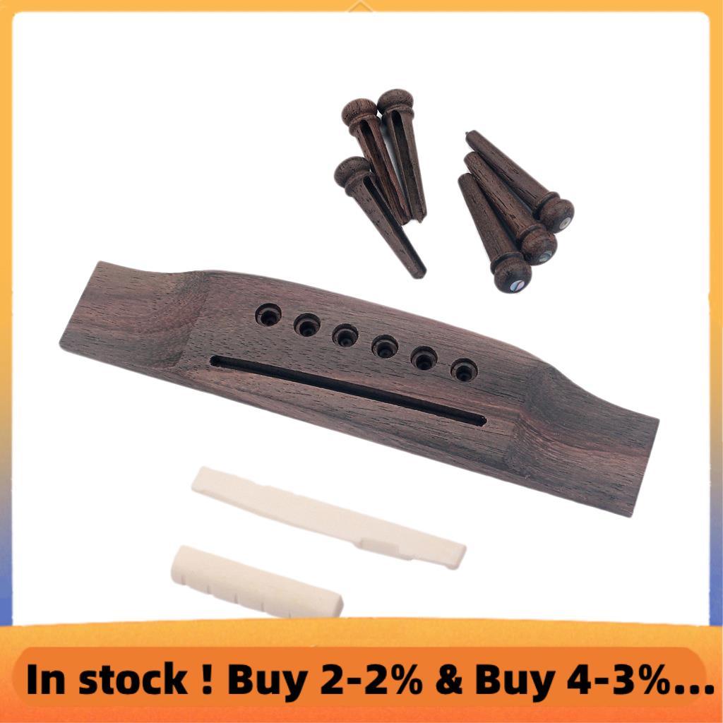 ชุดเปลี่ยนกีต้าร์โปร่ง Ebony Bridge End Pins Bone Saddle & Nut และชิ้นส่วนสะพานไม้