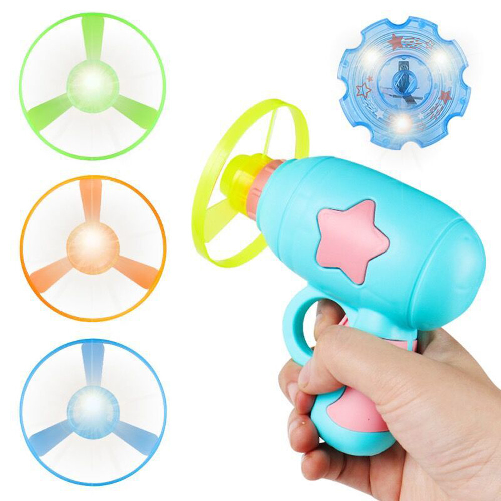 2-In-1 Flying Saucer Gyroscope Gun Disc Launcher ของเล่นเด็กชุดของเล่นแบบโต้ตอบ (7 ชิ้น)