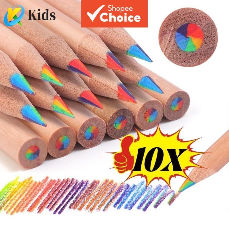 ชุดดินสอสีไม้ 7 สี 10 แท่ง สําหรับวาดสีรุ้ง เหมาะสําหรับเด็กและศิลปินผู้ใหญ่ สีสันสดใส สําหรับงานศิลป์