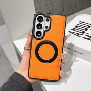 SAMSUNG 360 หมุนขาตั้งหนังสีส้มเคสโทรศัพท์สําหรับSamsung Galaxy S26Ultra S26Plus S26 S25Ultra S25Plus S25 S24 S23 S22 S25 FEแม่เหล็กAnti-fall Simple High-Endป้องกันกรณี