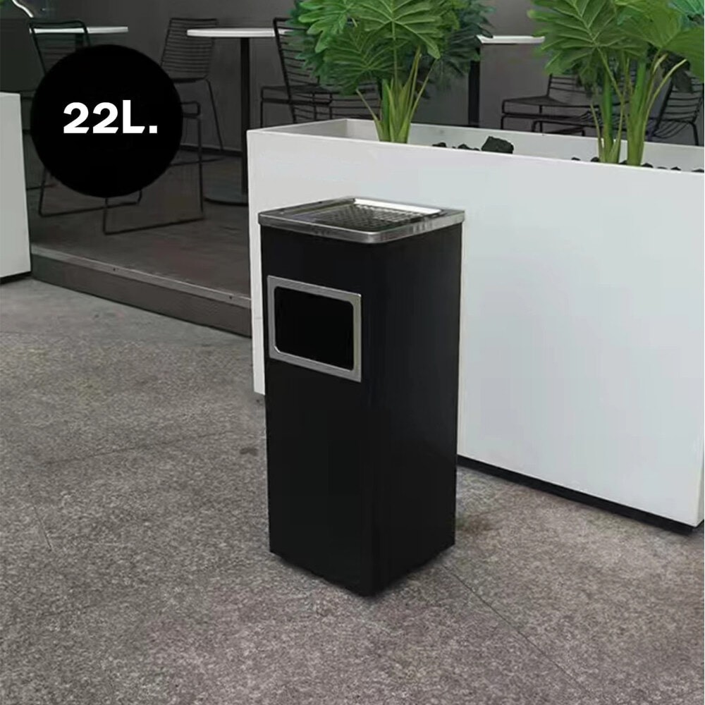 Kleanzy ถังขยะเหล็กเคลือบทรงเหลี่ยม . พร้อมที่เขี่ยบุหรี่  A-24C ขนาด  24×24×61ซม  สีดำ ถูกจริงไม่จกตา