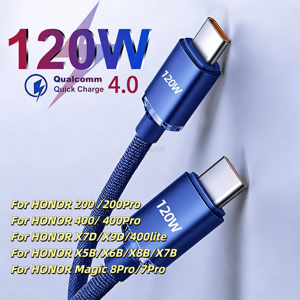 PD 120W USB C ประเภท C สาย Super Fast สายชาร์จโทรศัพท์สําหรับ HONOR 200 200Pro 400 400Pro 400lite X7