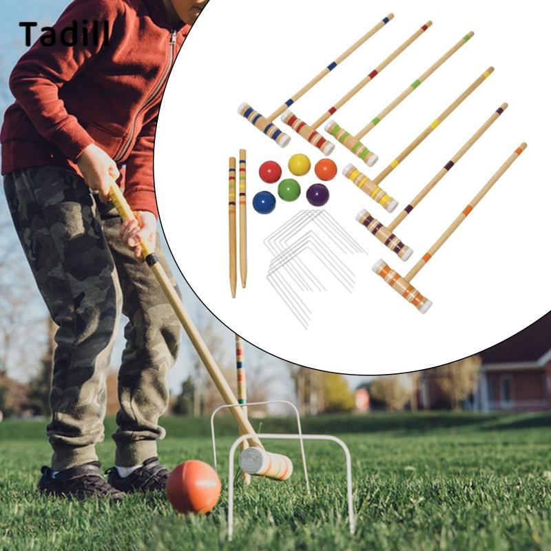 Tadill Croquet Set สำหรับ 6 คน พร้อมคลับ 6 อัน เกมกลางแจ้งสนุกสำหรับครอบครัวและวัยรุ่น