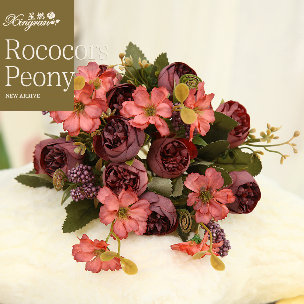 ชีวิตเหมือนอยู่ FAKE ROSES BOUQUETWedding Home Decor Silk Roses - ห้องนั่งเล่นและการจัดดอกไม้สํานักง