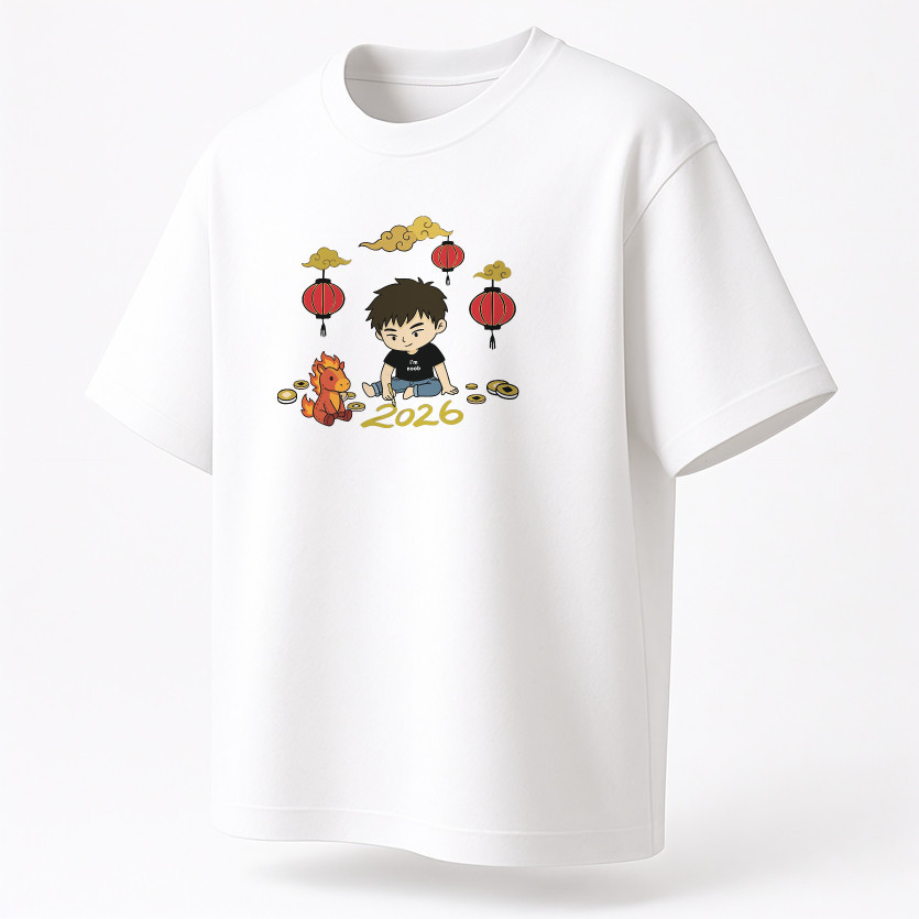 เสื้อยืดผ้าฝ้าย 100% ปีม้าไฟ 2026 สำหรับทั้งผู้ชายและผู้หญิง ไซส์ S-5XL - รูปที่ 4