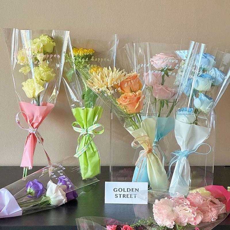 [bigdeals365] 10 ชิ้นแขนกุหลาบเดี่ยวถุงห่อดอกไม้ถุงบรรจุภัณฑ์ช่อดอกไม้ใส Cellophane ห่อดอกไม้สําหรับวันวาเลนไทน์สต็อกใหม่