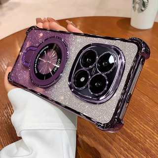 สําหรับ Xiaomi Redmi Note 15 14 Pro Plus 15 Pro+ Gradient Glitter แหวนวงเล็บแม่เหล็กชุบเคสโทรศัพท์กล้องป้องกันถุงลมนิรภัยกันกระแทกซิลิโคนอ่อนนุ่ม