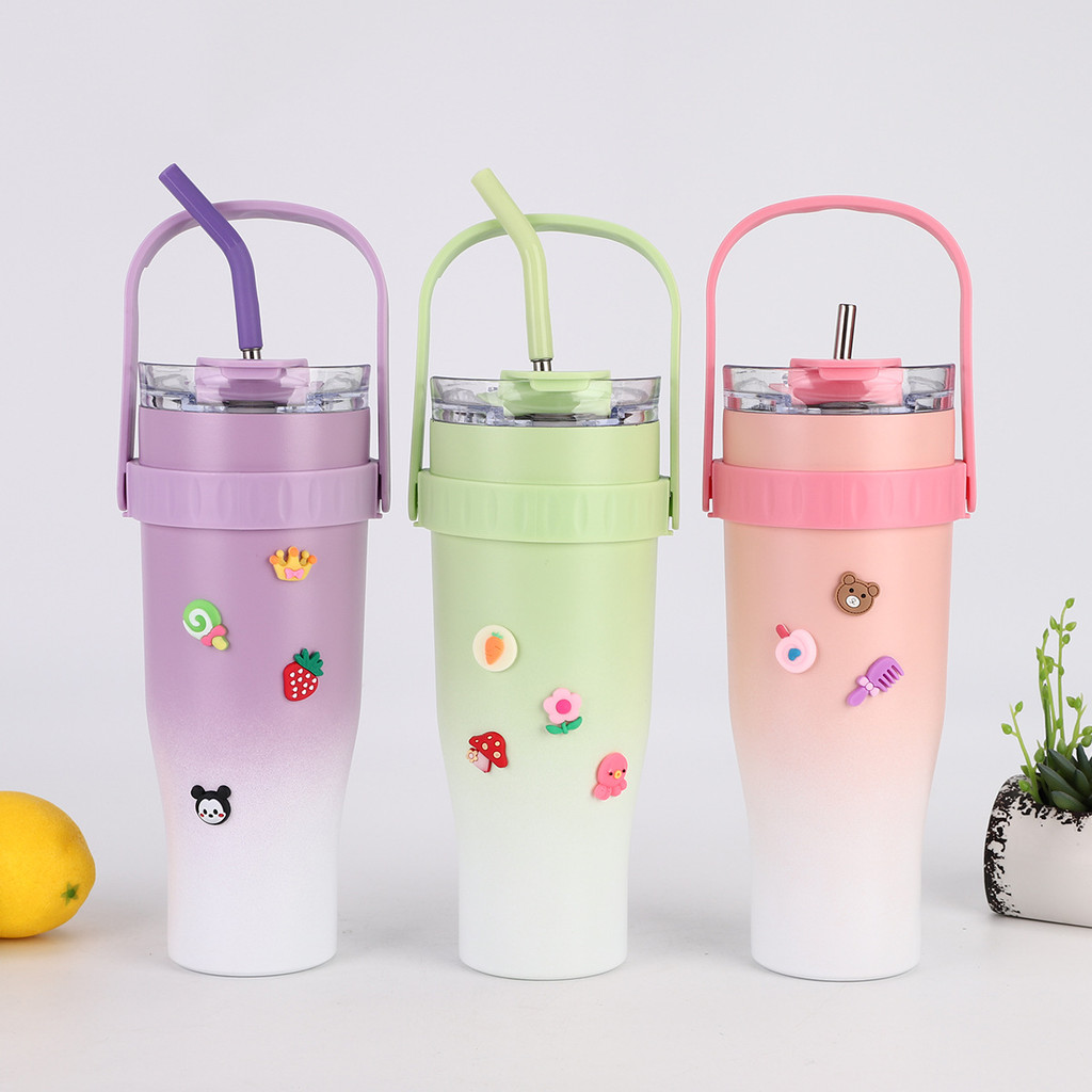 Cups แก้วเก็บความเย็น แก้วกาแฟความจุใหญ่ สเตนเลสแท้ลายน่ารัก ขนาดใหญ่40oz พร้อมหลอดดูด มีหูหิ้ว แก้วน้ำสเตนเลส ถ้วยรถ ราคา ถูกที่สุด ดีลบีเคเค แกลเลอรีภาพที่ 5