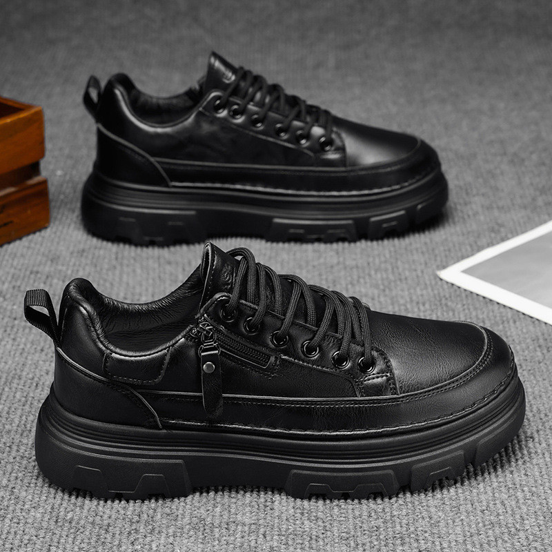 รองเท้าผู้ชายฤดูใบไม้ร่วงผู้ชายกีฬารองเท้าผ้าใบลําลอง All-Match กันน้ํา Anti-Slip รองเท้าหนังสีดําหน