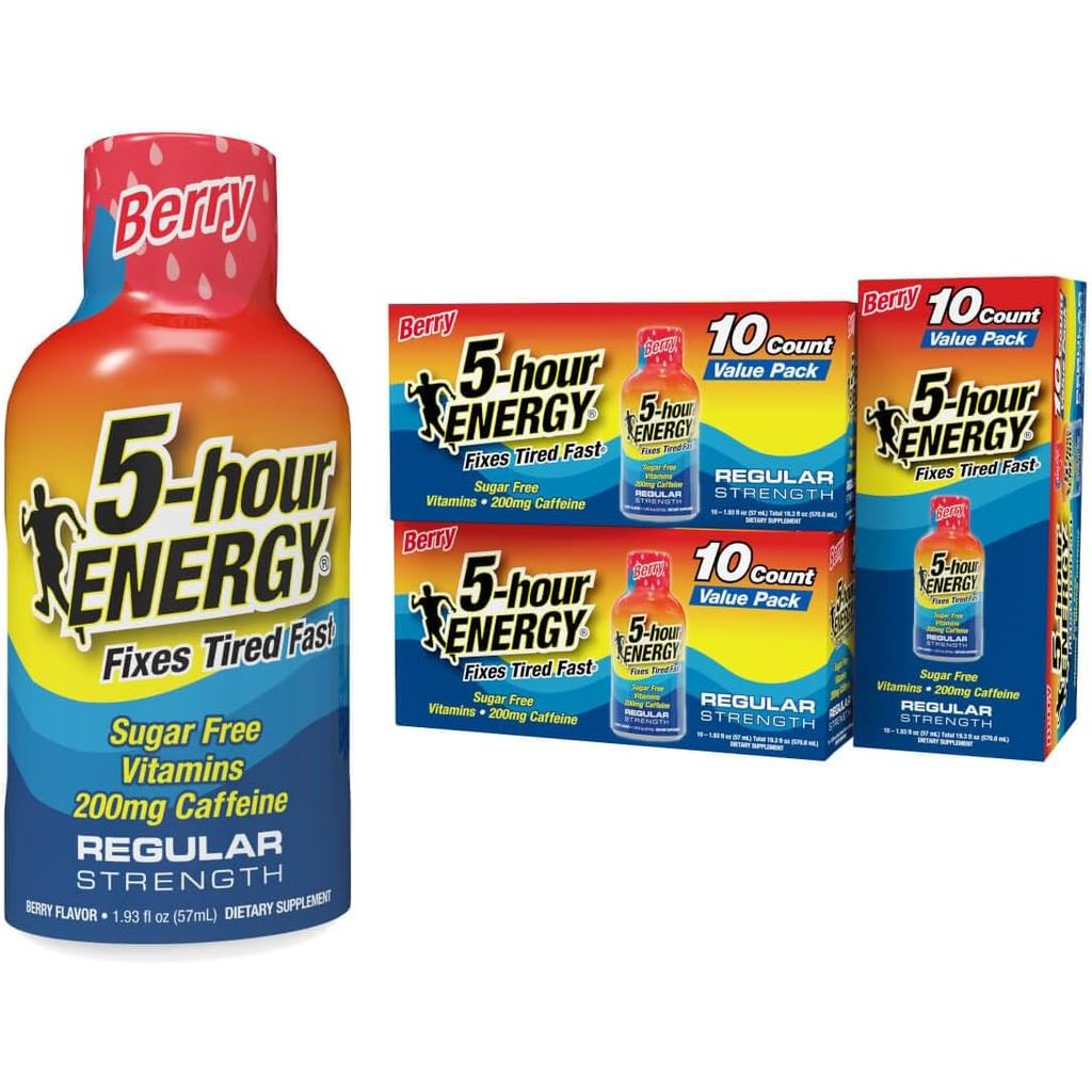 ENERGY Shots ความแรงปกติ, รสเบอร์รี่, 30 นับ, 1.93 Fl Oz, ปราศจากน้ําตาล, Zero Calorie, กรดอะมิโนและ
