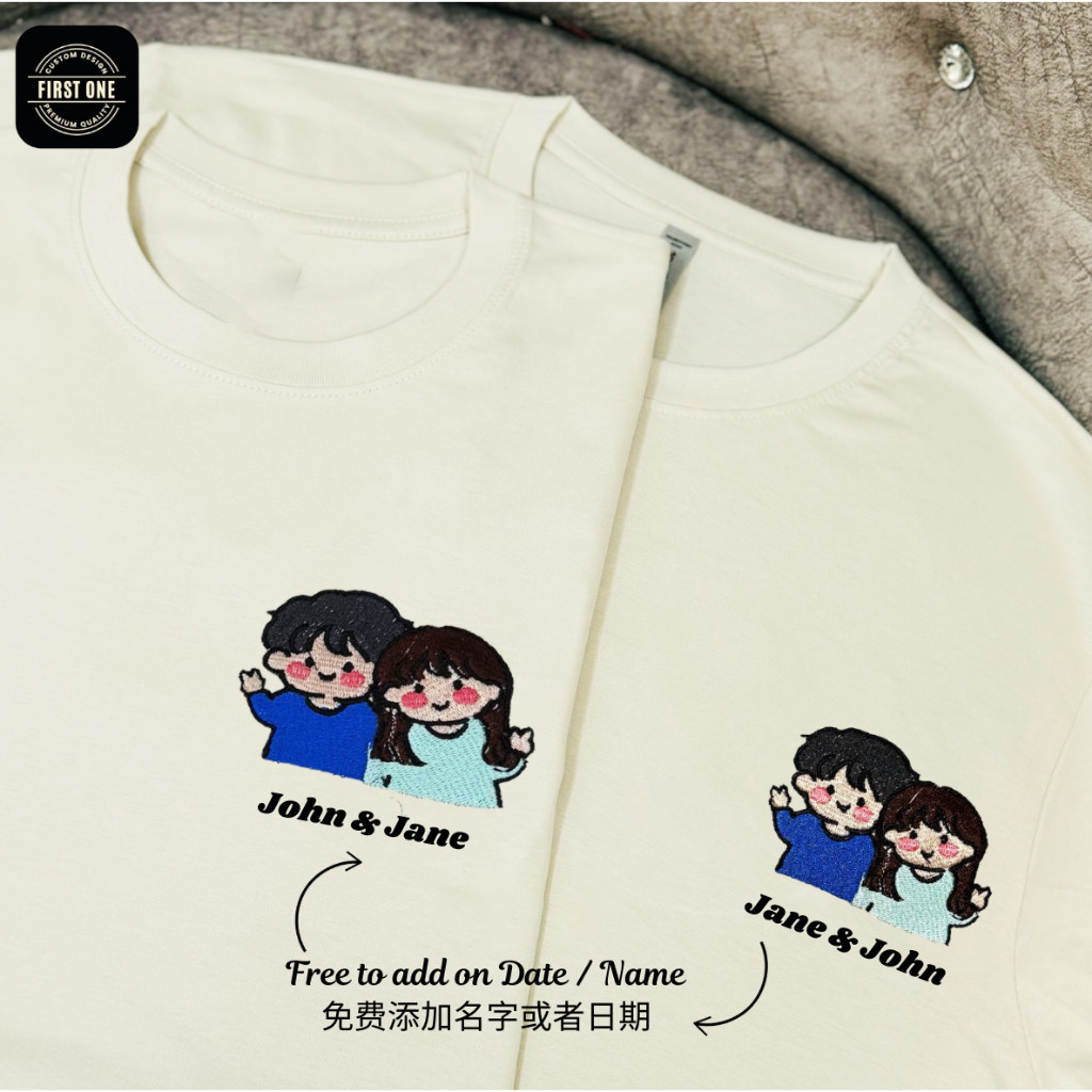 couple T-shirts Couple / Valentine Embroidery T-shirt Design Valentine's Day Gift baju t-shirt