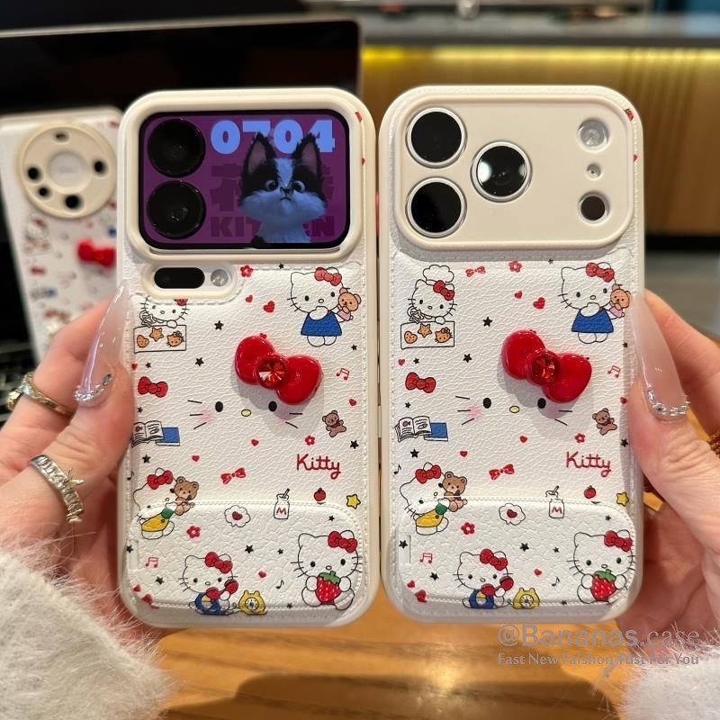 น่ารัก 3D DIY โบว์สีแดง Kt แมวเคสโทรศัพท์สําหรับ iPhone 17 16 15 14 13 12 11 Pro Max X Xr Xs Max 7 8 Plus SE2020