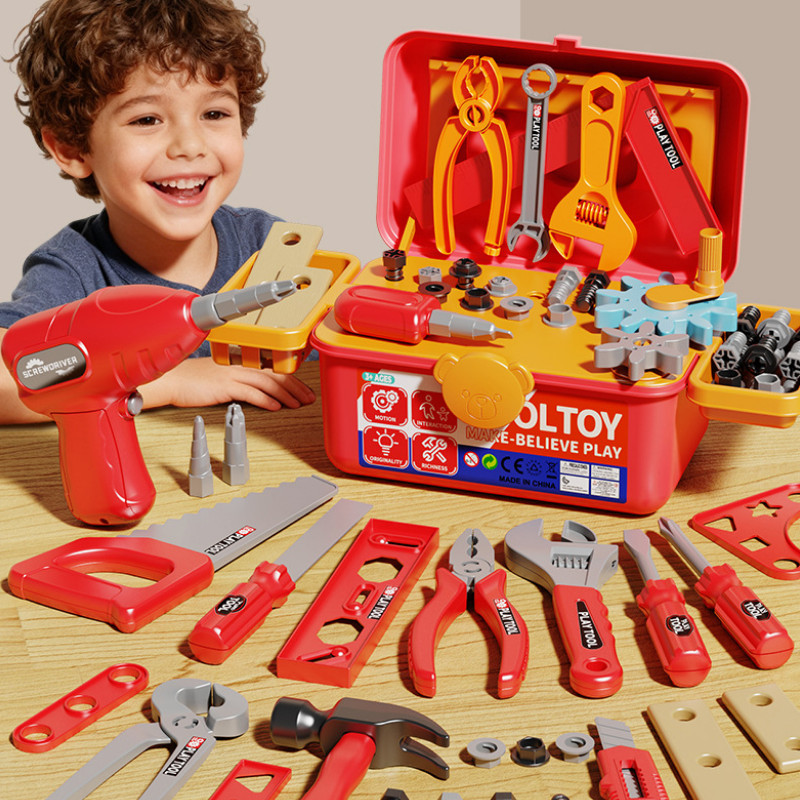 BHQ ของเล่นช่างซ่อม DIY การจําลองการขันสกรูสว่านไฟฟ้า ไขควงไฟฟ้า ของเล่นกล่องซ่อมความจุสูง - รูปที่ 7