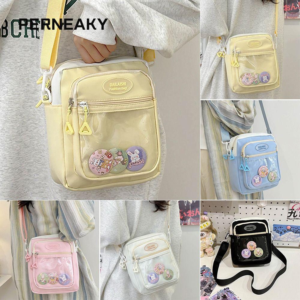 PERNEAKY ผู้หญิง Ita กระเป๋า, ผ้าใบลําลองผู้หญิง Crossbody กระเป๋า, Kawaii สไตล์ญี่ปุ่นโปร่งใส Visual Window กระเป๋าสี่เหลี่ยมเล็กวัฒนธรรมย่อย Bolso Mujer