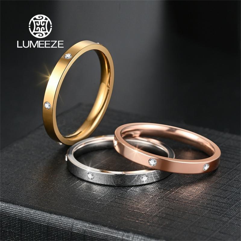 LUMEEZEL 2.5 มม.แฟชั่นสีทอง Cubic Zircon แหวนผู้หญิง,กันน้ําสแตนเลสเปิดกําไลข้อมือ, Charm เครื่องประดับหรูหราของขวัญ A3#