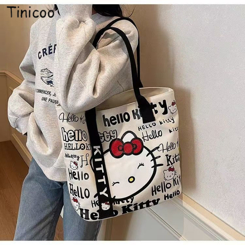 Hello Kitty กระเป๋าถือผ้าใบ สไตล์การ์ตูน สำหรับผู้หญิง