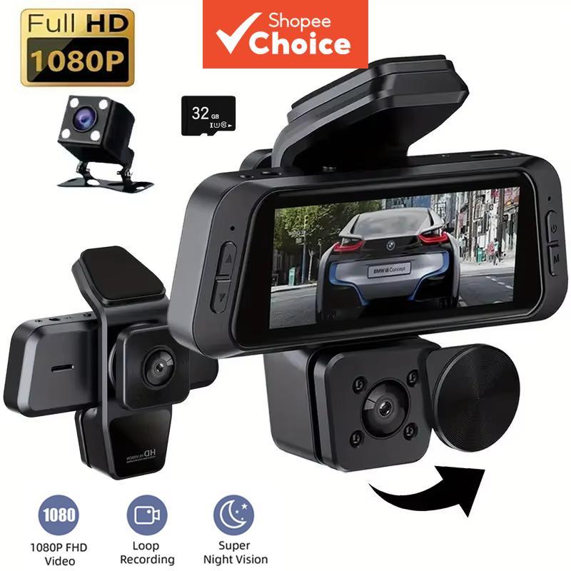 HP 1080P Dash Cam Full HD Triple Recording ด้านหน้าด้านหลังภายในดูพร้อมกัน