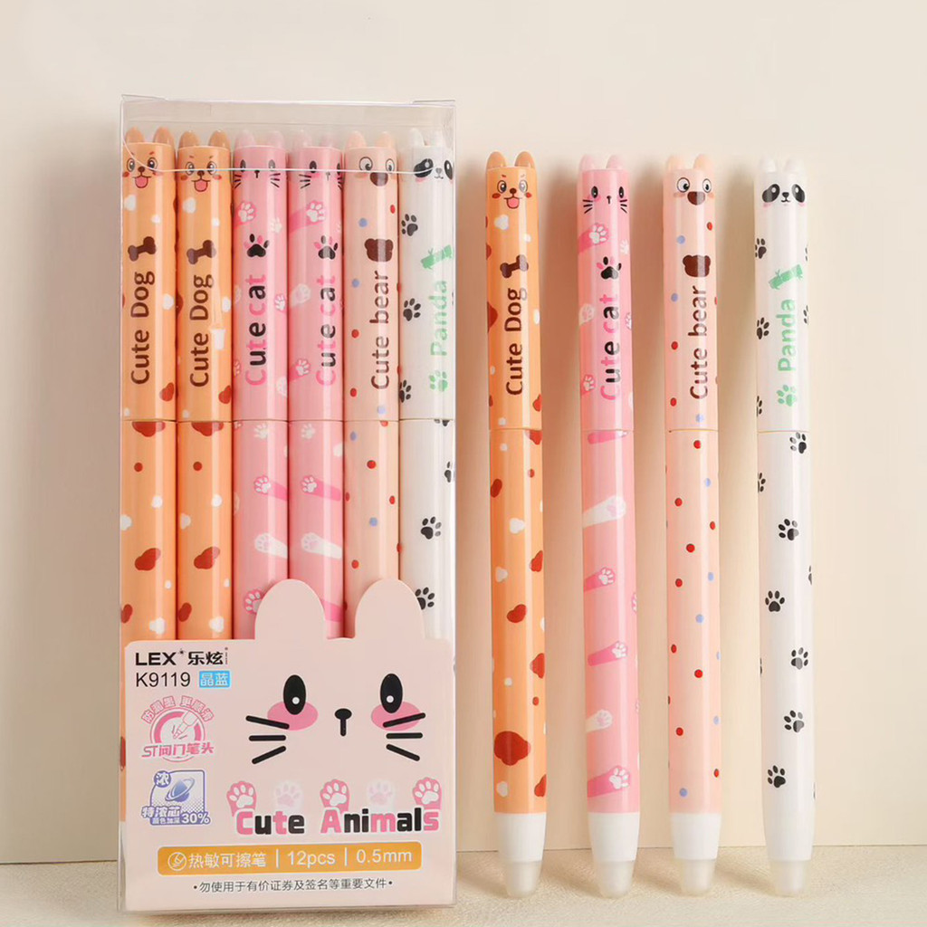 ปากกาลบได้แบบกด ลายมาใหม่ ขนาดหัว0.5mmลายการ์ตูนเขียนลื่นลบง่าย เปลี่ยนไส้ได้ 1 กล่อง 12แท่งพร้อมส่ง