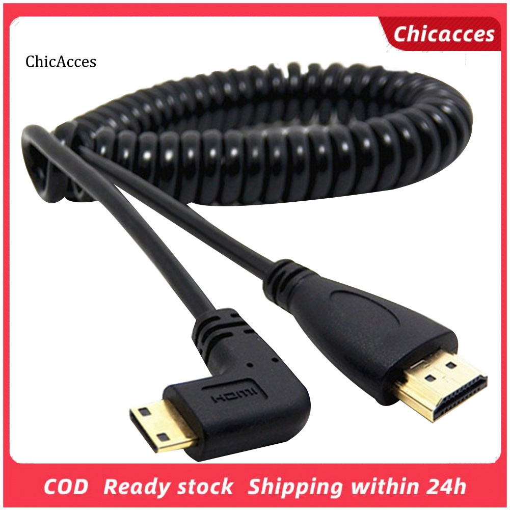 <ChicAcces> Mini HDMI เข้ากันได้กับ HDMI ชาย 90 องศามุมขวาอะแดปเตอร์สายสปริงสําหรับ SLR PC