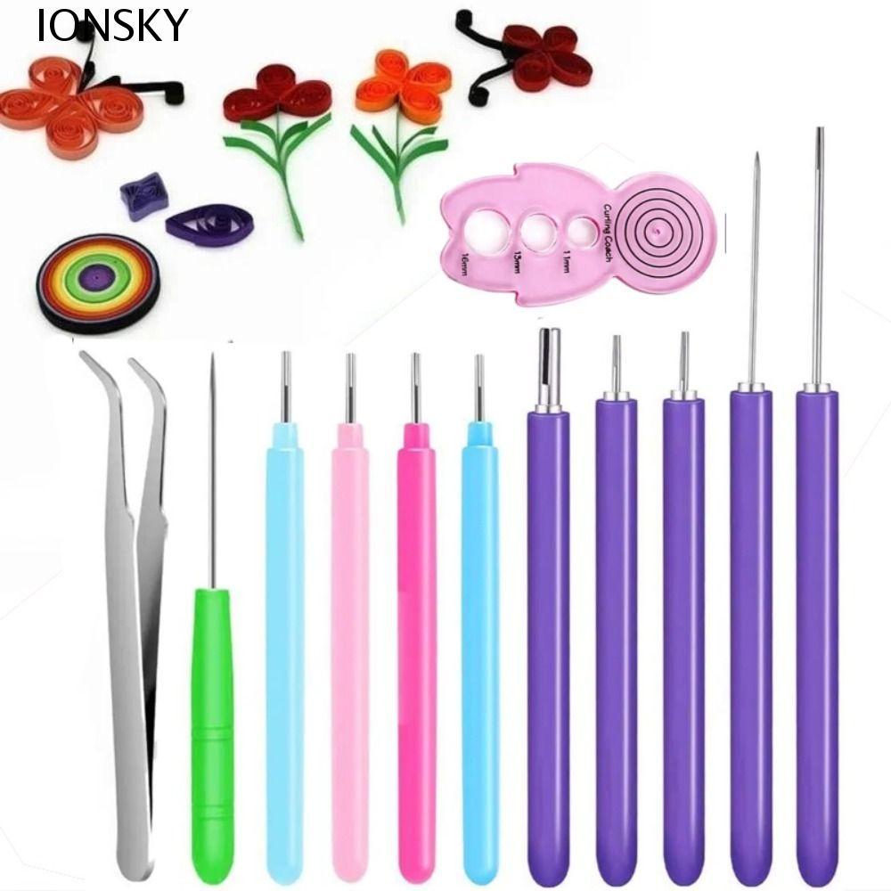 IONSKY 12PCS Paper Quilling Tools, Paper Curling Multi Size Quilling Needle Kit, Practical Paper Cra