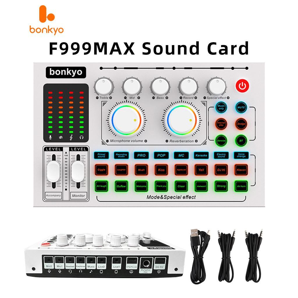 การ์ดเสียง bonkyo F999MAX Hitam dan Putih Kit Audio Mixer เครื่องขยายเสียงโทรศัพท์มือถือเดสก์ท็อปแล็