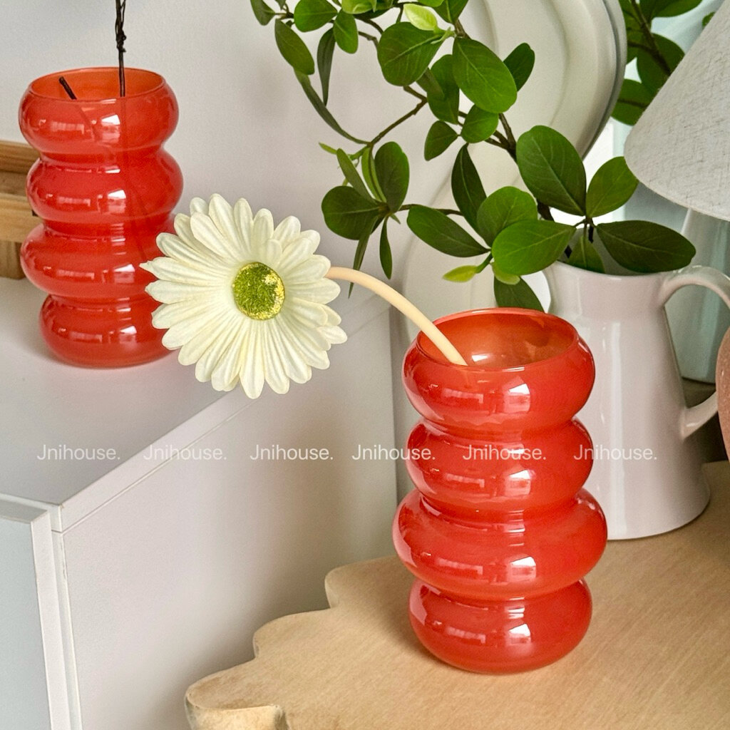 [พร้อมส่ง] Jnihouse : แจกันดอกไม้สีส้ม แจกันวัสดุแก้ว (ไม่รวมดอกไม้)