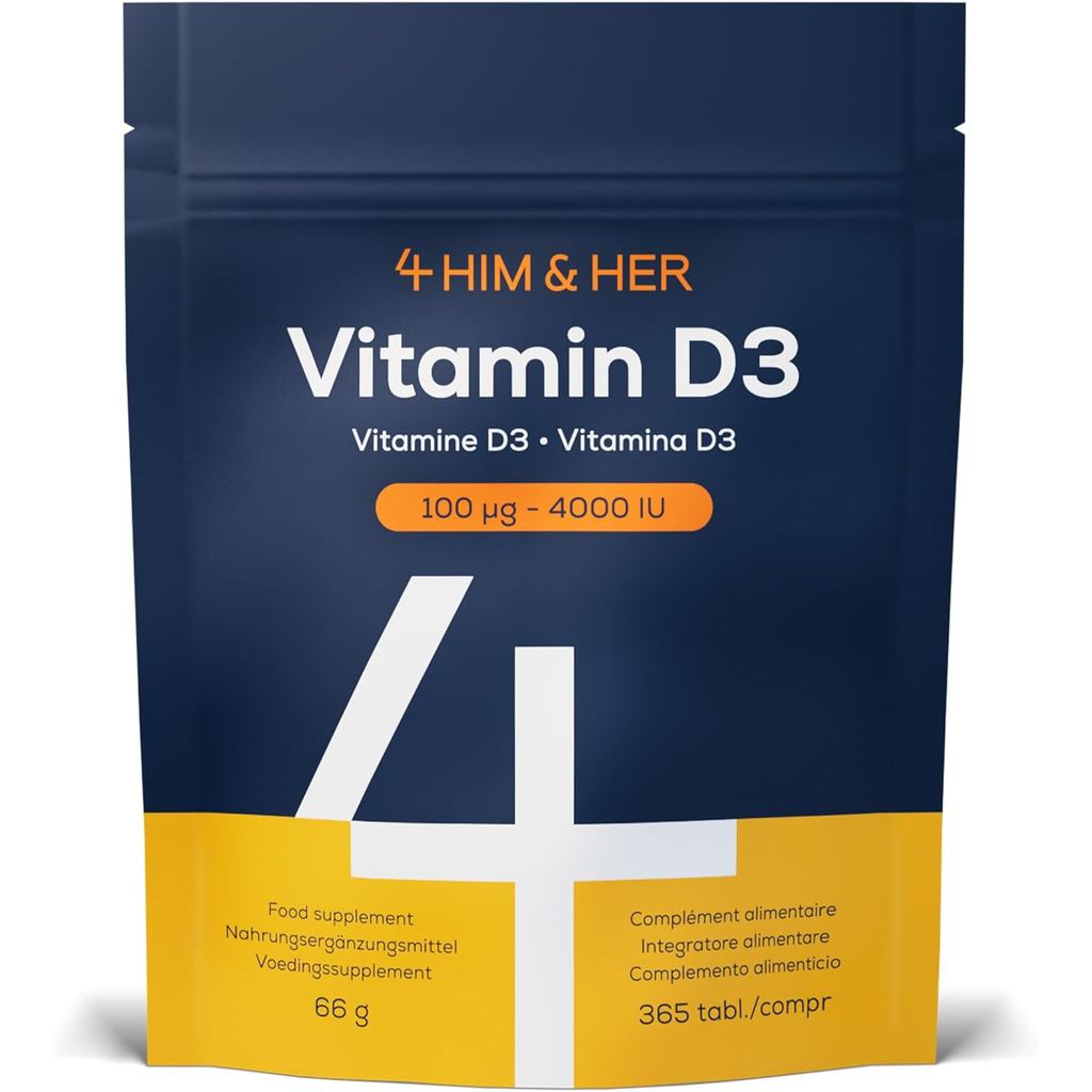 4 HIM & HER Vitamin D3 4000 IU Vitamin D Tablets - 365 เม็ดมังสวิรัติ (1 ปี) - พอร์ตภูมิคุ้มกันและกร