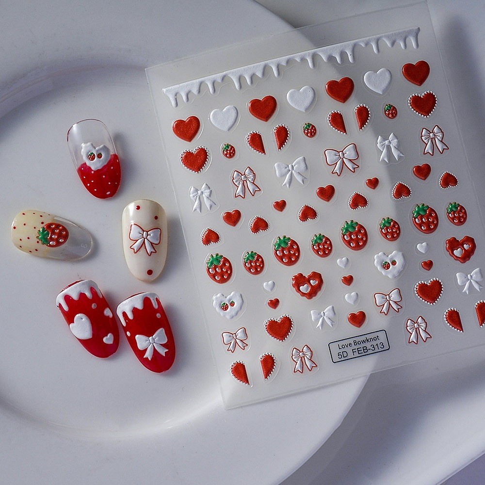 5D Fruit & Drink Nail Art Sticker นูน Original Love Strawberry Peach Cherry Sushi Watermelon