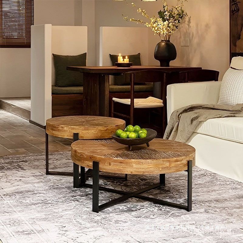 ครัวเรือน Retro โต๊ะกาแฟ Log Art อพาร์ทเมนต์ขนาดเล็ก Log Creative Design ตารางเหล็ก B & B รอบห้องนั่