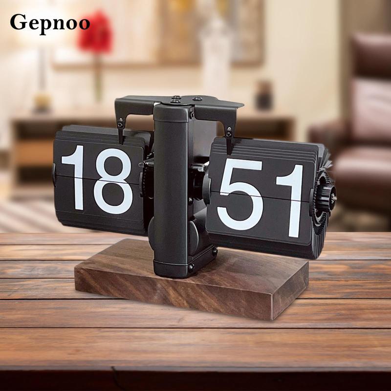 [Gepnoo] Flip Desk Clock จอแสดงผลดิจิตอล Retro Flip Down Table Clock for Office Bedroom Nightstand D