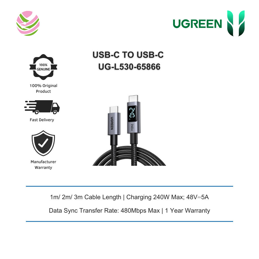 UGREEN USB-C TO USB-C PD FAST CHARGING CABLE 240W 1M/ 2M/ 3M - UG-L530-65866