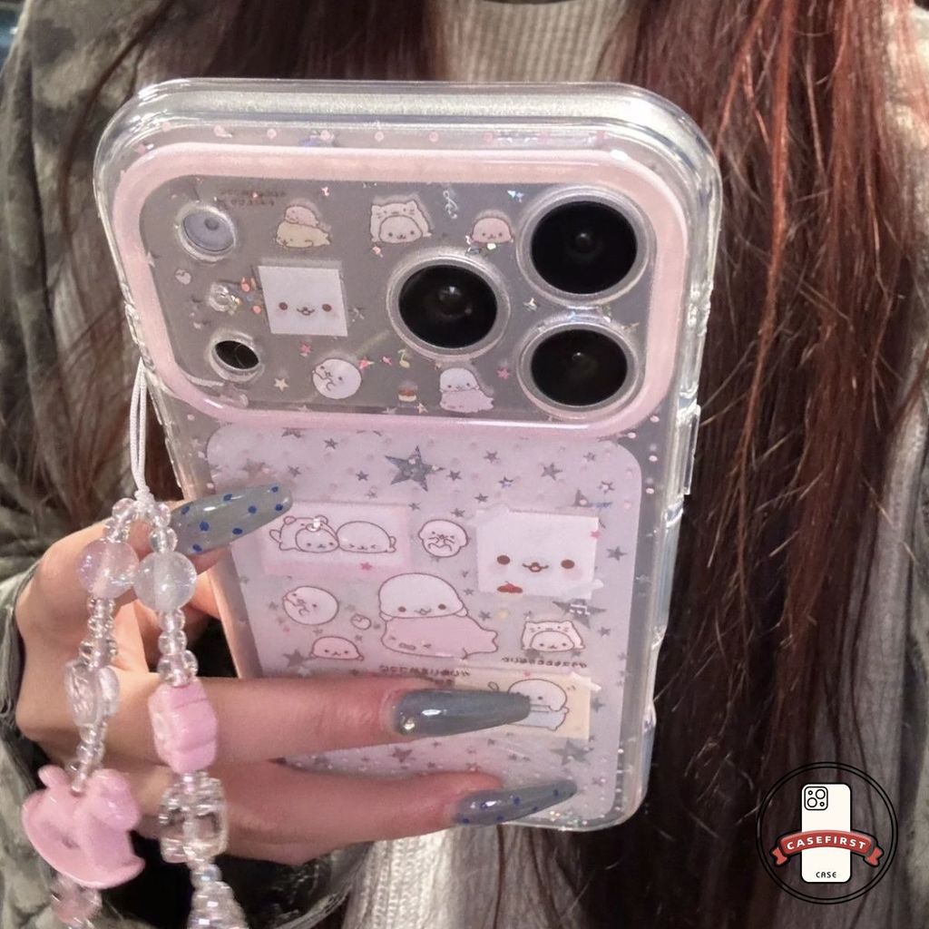 เคสไอโฟน13 16 เคสใสทรายวาวลายแมวน้ำ ม้า2026 น่ารัก สำหรับiPhone 11 17 13 16 15 14 12 Pro Max 15 14 7 8 16 Plus XR X XS