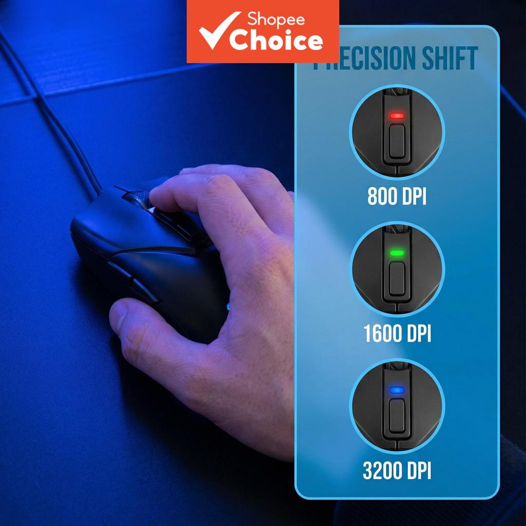 เมาส์เกมมิ่งออปติคอลแบบมีสาย 7 ปุ่ม พร้อมไฟหายใจสีรุ้งปรับ DPI ได้สูงสุด 3600 อายุการใช้งานคลิก 3 ล้