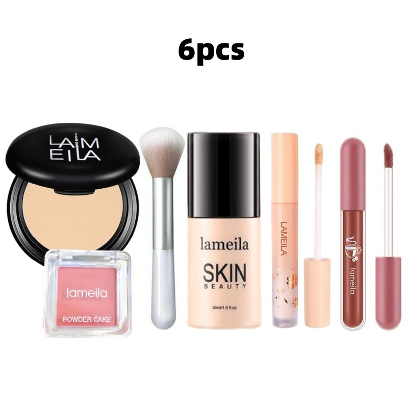 6PCS LAMEILA Novice Cosmetics Set Powder Blusher+Matte Powder+คอนซีลเลอร์+ลิปสติก