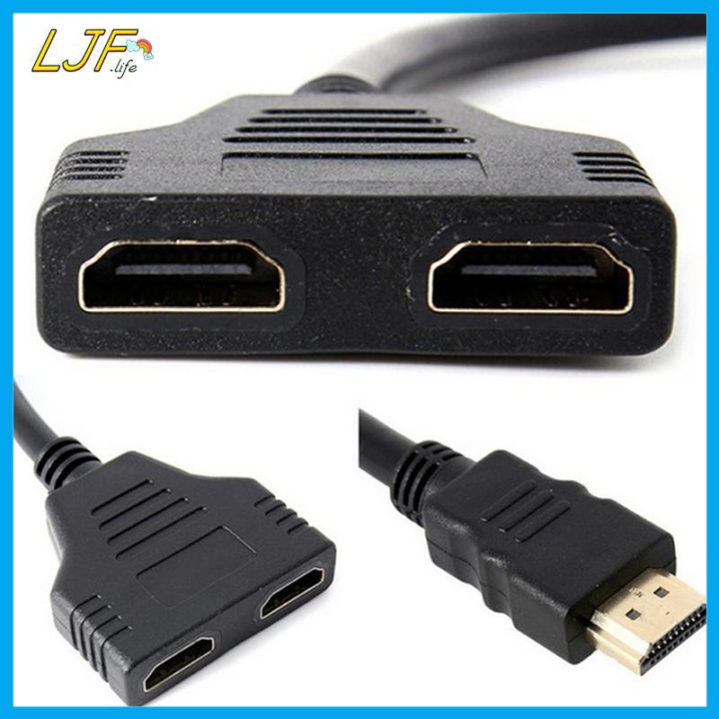 LJF สายแยก HDMI Male to Dual HDMI 2 Female Y Splitter Adapter in HDMI HD LED