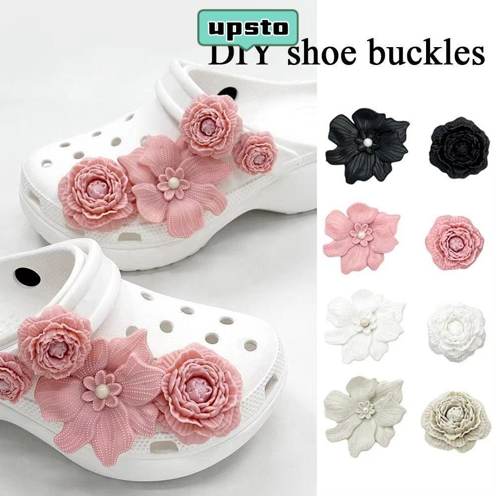 UPSTO 8 ชิ้น อุปกรณ์เสริมสำหรับรองเท้าชายหาด ออกแบบเองได้ง่าย พร้อมคลิปหัวเข็มขัดดอกไม้และเปิดรูแบบแฟชัน