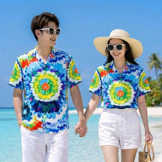 3135 เสื้อฮาวายลายมัดย้อม สีสันสดใส ไซส์S-8XL ผ้าโพลีพลีเมี่…