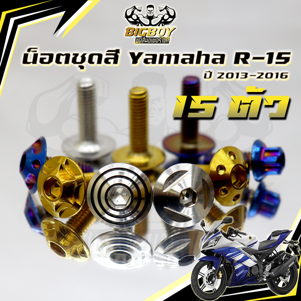 น็อตชุดสีR15 ปี2013-2016 (1ชุด15 ตัว) น็อตชุดสีYZF R15 อาร์-15 น็อตเฟรมR15 น๊อตR15 น็อตR15 น็อสแตนเล